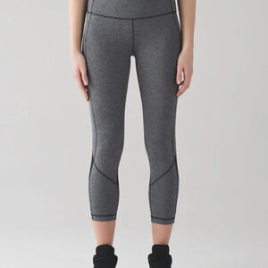 Lululemon Pace Rival Crop Leggings Heathered Grey Black Size 4 Running Yoga